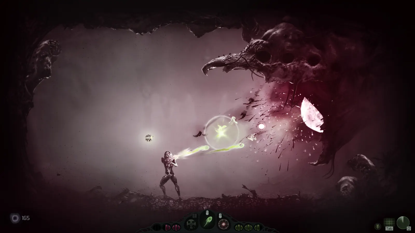 Huge skull-like creature in a magenta cave
