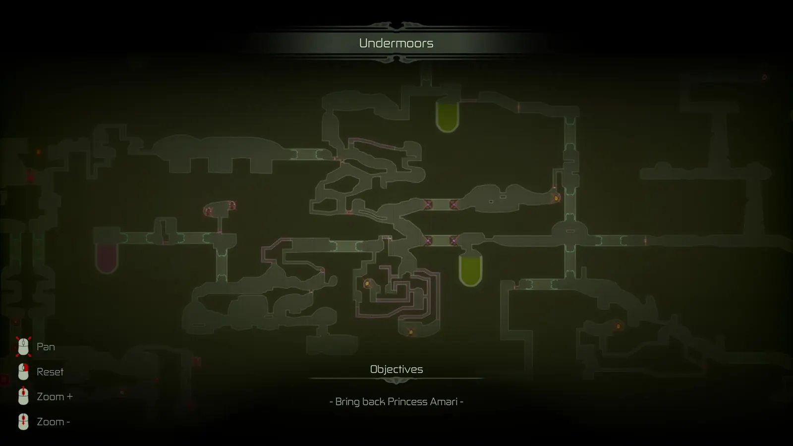 In-game map titled Undermoors with the objective Bring back Princess Amari